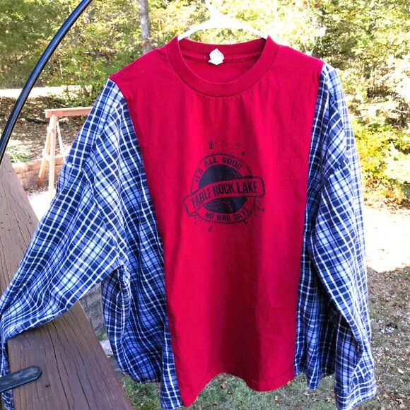 Reworked Flannel Shirt, Size XL-2XL: Upcycled Oversized Table Rock Lake Graphic - Picture 9 of 9